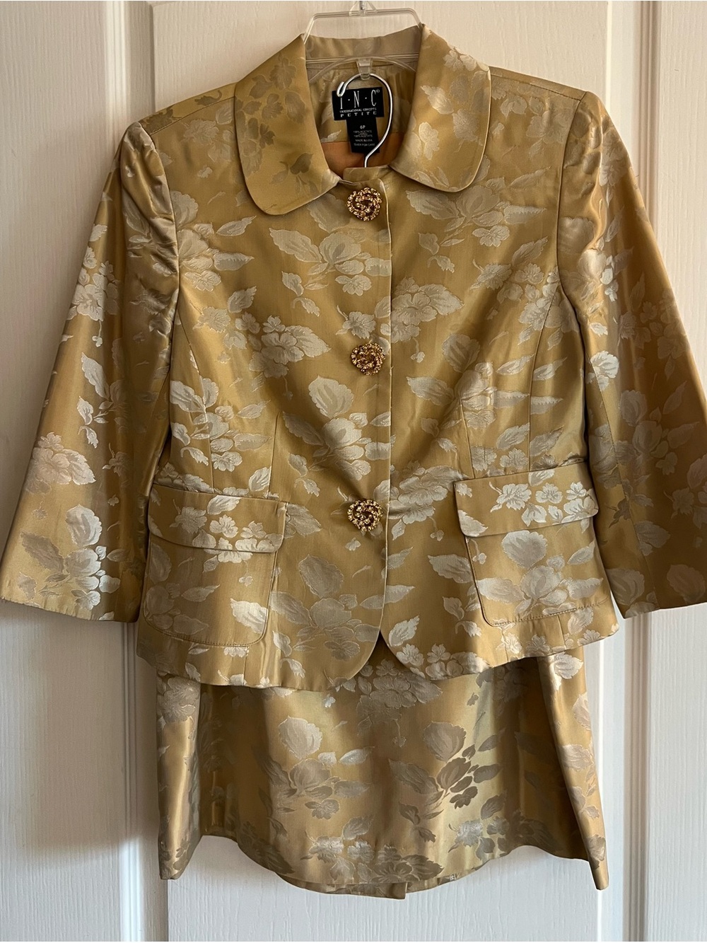 INC International Concepts Gold Floral Brocade Blazer Jacket